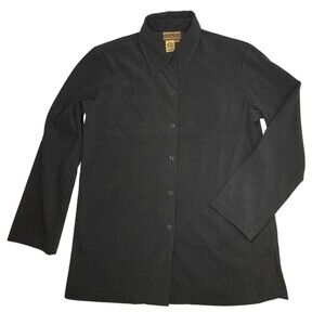Coldwater Creek Snap Front Brushed Shirt Jacket Faux Suede Black Boho Western S